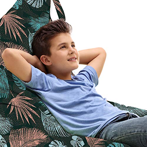 Lunarable Hawaii Lounger Chair Bag, Pastel Colored Exotic Leaves Modern Botanical Pattern Nature Illustration, High Capacity Storage with Handle Container, Lounger Size, Blush and Pale Teal