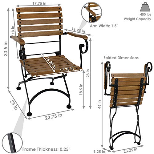 Sunnydaze Deluxe European Chestnut Wooden Folding Small Bistro Dining Armchair - Portable, Compact Side Chair - for Indoor or Outdoor Use - Patio, Deck, Balcony, Camping and Spare Seating - Set of 2