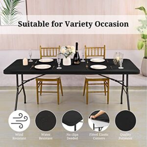 fani 6 Pieces Stretch Fabric Table Top Cap Cover, 6ft Spandex Table Covers Washable Elastic Universal Rectangle Table Cloth Protector for Home Party Banquet Picnic Wedding, 30 x 72 Inches, Black