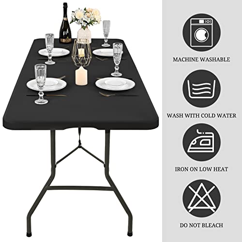 fani 6 Pieces Stretch Fabric Table Top Cap Cover, 6ft Spandex Table Covers Washable Elastic Universal Rectangle Table Cloth Protector for Home Party Banquet Picnic Wedding, 30 x 72 Inches, Black