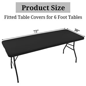 fani 6 Pieces Stretch Fabric Table Top Cap Cover, 6ft Spandex Table Covers Washable Elastic Universal Rectangle Table Cloth Protector for Home Party Banquet Picnic Wedding, 30 x 72 Inches, Black