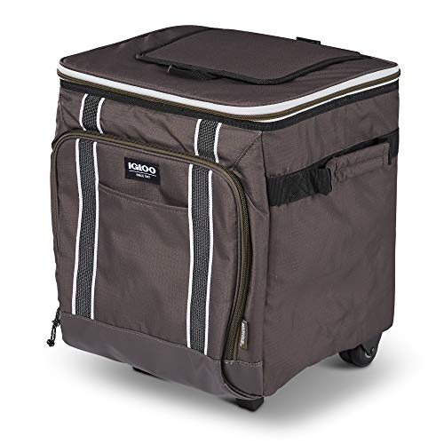 Igloo 40 Can Large Portable Insulated Soft Cooler with Rolling Wheels, Olive