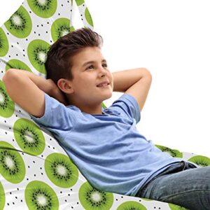 lunarable fruits lounger chair bag, tropical kiwi slices ripe healthy organic eco vitamin farming graphic, high capacity storage with handle container, lounger size, lime green white