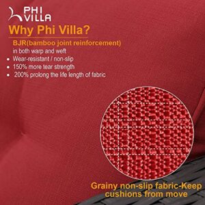 PHI VILLA Outdoor Patio Rattan Sectional Sofa- Small Patio Wicker Furniture Sofa Set 3-Piece, Red