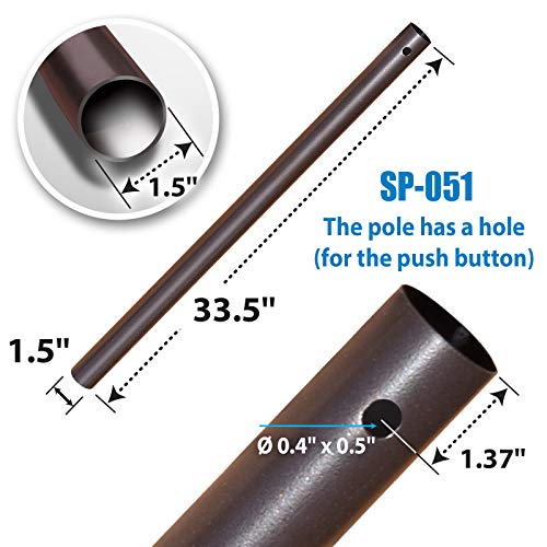 BenefitUSA Replacement Umbrella Lower Pole Extension Bottom Pole for Patio Umbrella (33.5''(L) X1.5''(Dia))