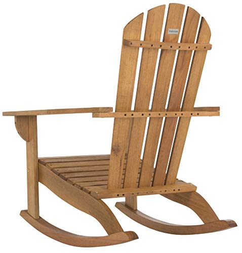 Safavieh PAT7042A Outdoor Collection Brizio Teak Rocking Adirondack Chair, Natural