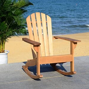 Safavieh PAT7042A Outdoor Collection Brizio Teak Rocking Adirondack Chair, Natural