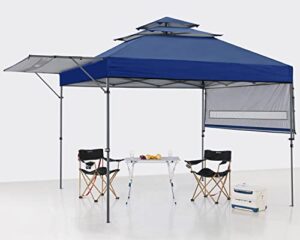 abccanopy pop up gazebo canopy 3-tier instant canopy with adjustable dual half awnings, navy blue