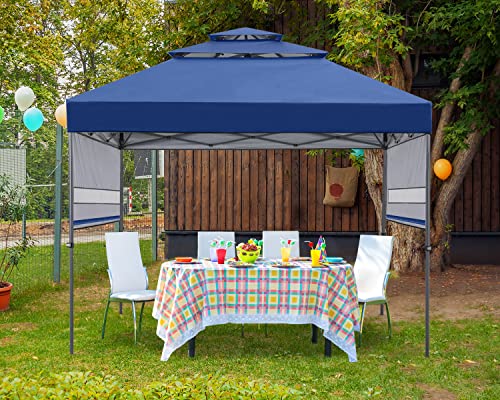 ABCCANOPY Pop up Gazebo Canopy 3-Tier Instant Canopy with Adjustable Dual Half Awnings, Navy Blue