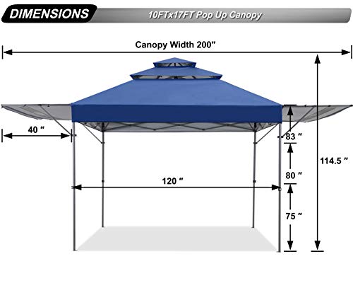 ABCCANOPY Pop up Gazebo Canopy 3-Tier Instant Canopy with Adjustable Dual Half Awnings, Navy Blue