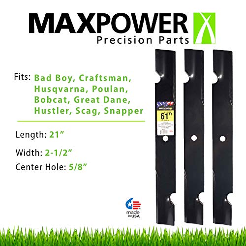 Maxpower 561311B 3 Blade Set for 61" Cut Scag, Snapper and Husqvarna Mowers, Replaces OEM #'s 5208425, 5020842, 5101755, 539-105711