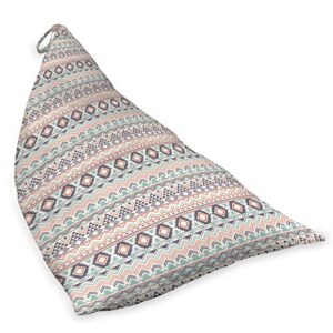 Lunarable Ethnic Lounger Chair Bag, Traditional Aztec Pattern of Geometric Zigzags Triangles Culture, High Capacity Storage with Handle Container, Lounger Size, Almond Green Salmon and Grey