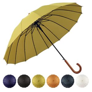 soulrain 16 ribs 48″ stick umbrella auto open solid color fashionable and simple，arc classic wood handle，windproof unbreakable stick rain umbrella (matcha green)