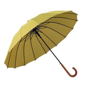 SoulRain 16 Ribs 48" Stick Umbrella Auto Open Solid Color Fashionable and Simple，Arc Classic Wood Handle，Windproof Unbreakable Stick Rain Umbrella (Matcha Green)