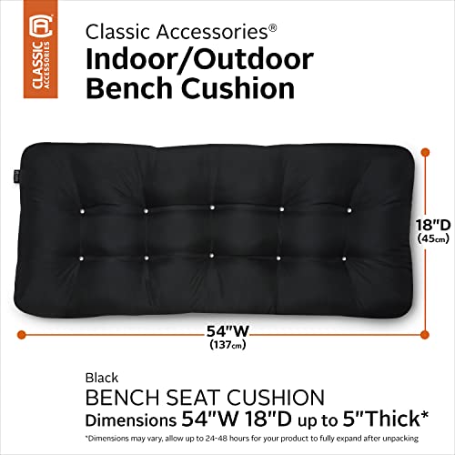 Classic Accessories Water-Resistant Indoor/Outdoor Bench Cushion, 54 x 18 x 5 Inch, Black, Patio Bench Cushion