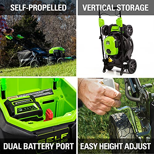 Greenworks 40V 21-Inch Self-Propelled Mower/Axial Blower Combo Kit, 5Ah USB Battery and Charger Included, CK40L510