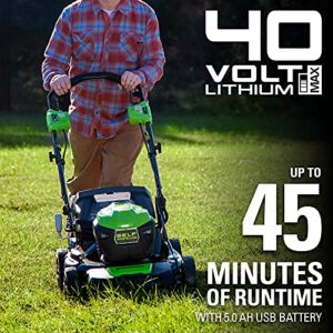 Greenworks 40V 21-Inch Self-Propelled Mower/Axial Blower Combo Kit, 5Ah USB Battery and Charger Included, CK40L510