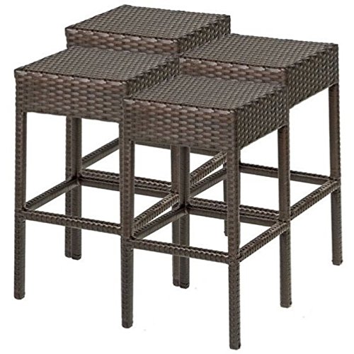 Pemberly Row 30" Backless Wicker Patio Bar Stool in Espresso (Set of 4)