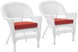 jeco wicker chair with red cushion, set of 2, white/w00206-