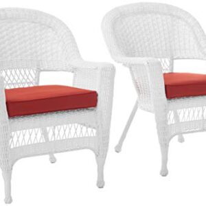 Jeco Wicker Chair with Red Cushion, Set of 2, White/W00206-