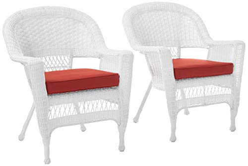 Jeco Wicker Chair with Red Cushion, Set of 2, White/W00206-