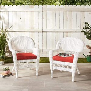 Jeco Wicker Chair with Red Cushion, Set of 2, White/W00206-