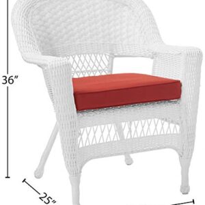 Jeco Wicker Chair with Red Cushion, Set of 2, White/W00206-