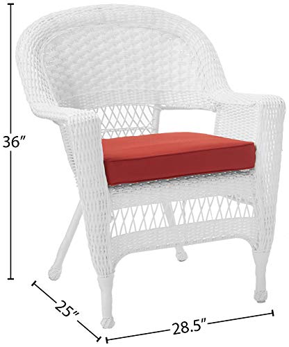 Jeco Wicker Chair with Red Cushion, Set of 2, White/W00206-