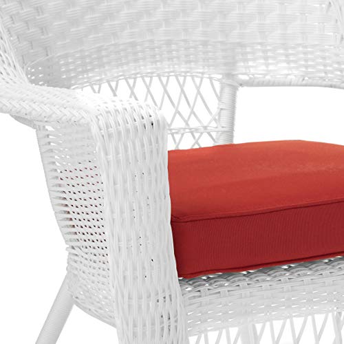 Jeco Wicker Chair with Red Cushion, Set of 2, White/W00206-