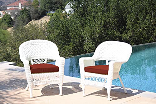 Jeco Wicker Chair with Red Cushion, Set of 2, White/W00206-