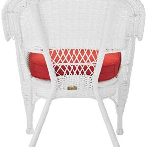 Jeco Wicker Chair with Red Cushion, Set of 2, White/W00206-