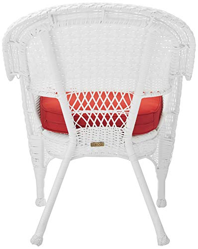 Jeco Wicker Chair with Red Cushion, Set of 2, White/W00206-