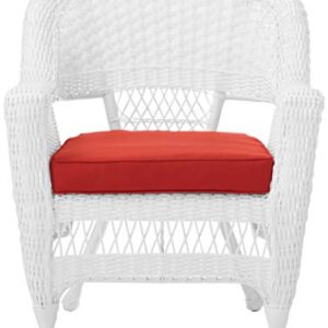 Jeco Wicker Chair with Red Cushion, Set of 2, White/W00206-