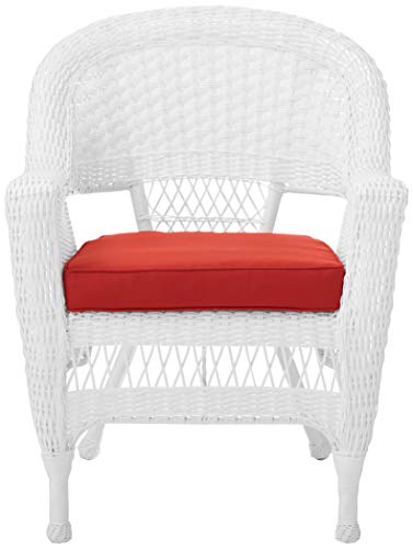 Jeco Wicker Chair with Red Cushion, Set of 2, White/W00206-