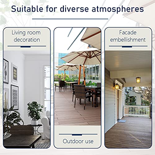 FDW with Umbrella Hole Outdoor Dining Round Tempered Glass All Weather Outside Clearance Patio Table for Yard Bistro Lawn Balcony, Black