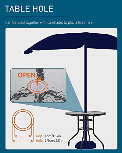 FDW with Umbrella Hole Outdoor Dining Round Tempered Glass All Weather Outside Clearance Patio Table for Yard Bistro Lawn Balcony, Black