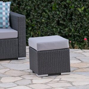 christopher knight home santa rosa outdoor 16″ wicker ottoman seat with water resistant cushion, grey / silver