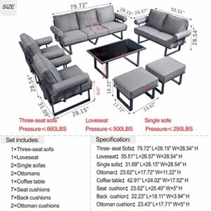 HOOOWOOO Aluminum Patio Furniture Set Outdoor Patio Conversation Set,7 Pieces Weather Resistant Outdoor Furniture Sofa Set with Armrest Cushion,Gray Frame Gray Cushion