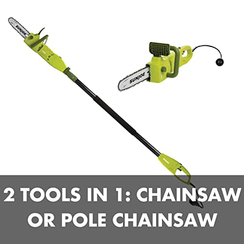 Sun Joe SWJ807E 10 inch 8.0 Amp Electric Convertible Pole Chain Saw, Green