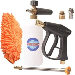 szwenxin foam cannon kit pressure washer gun with 15 degree gutter cleaner wand and washing glove,m22-14 mm and 3/8″ quick inlet connector