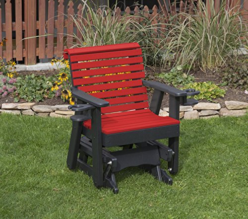 ECOMMERSIFY INC Bright RED-Poly Lumber ROLL Back Poly Resin 2 FEET Patio Garden Traditional Glider with Cupholder arms Heavy Duty Everlasting - Made in USA - Amish Crafted