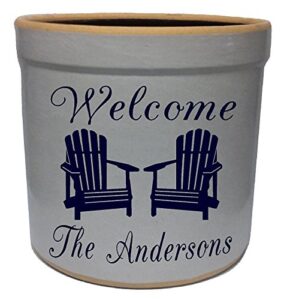 2 gallon personalized stoneware crock – adirondack welcome