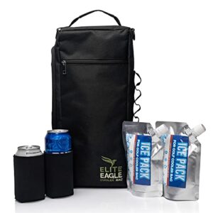 elite eagle carry-all golf cooler bag with ice packs and koozies! 6 can cooler or 2 bottle golf bag cooler. 16.5×7.4 golf beer sleeve soft cooler. small golf cooler that fits in golf bag or cart