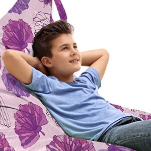 ambesonne romantic lounger chair bag, pink and purple hand drawn blossoms pattern on marbled background fashion art, high capacity storage with handle container, lounger size, multicolor