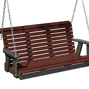 5FT-Cherrywood-Poly Lumber ROLL Back Porch Swing with Cupholder arms Heavy Duty Everlasting PolyTuf HDPE - Made in USA - Amish Crafted