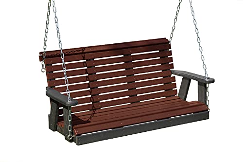 5FT-Cherrywood-Poly Lumber ROLL Back Porch Swing with Cupholder arms Heavy Duty Everlasting PolyTuf HDPE - Made in USA - Amish Crafted