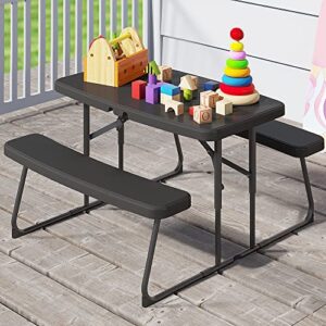 dwvo 37″ picnic table, folding picnic tables for outdoors with weather resistant resin tabletop & stable steel frame for yard patio lawn party, black