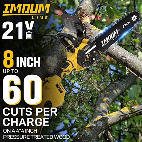 IMOUMLIVE 2-IN-1 Cordless Pole Saw & Chainsaw, 8" Cutting Brushless Electric Rotatable Pole Saw, Oiling System, 8.3 LB Lightweight, 21V 3.0Ah Battery, 16.6-Foot Max Reach Pole Saw for Tree Trimming
