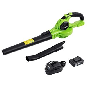 todocope 20v cordless leaf blower with battery and charger, electric leaf blower vacuum, battery leaf blower cordless for lawn, variable speed, lightweight, quick charge, green, (tdc-cb20)