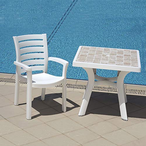 Compamia Marina Resin Patio Dining Arm Chair in White (Set of 4)